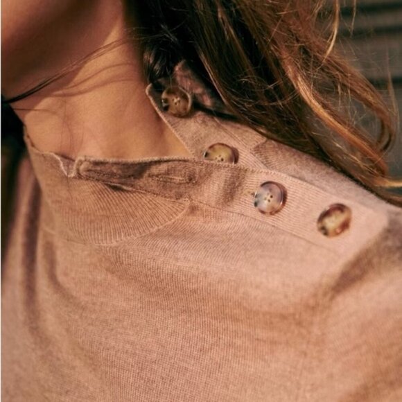 Sezane Jacob Sweater Button Shoulder Merino Wool Camel Size Medium French Knit - Picture 2 of 16